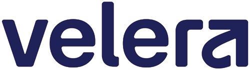 A dark blue text logo for Velera.