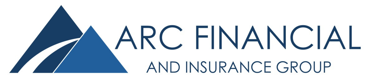 A blue text and graphic logo for ARC Financial and Insurance Group.