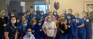 The infusion nurses at Wake Forest Baptist’s Comprehensive Cancer Center, who have helped treat Groce since his diagnosis, celebrated his five year anniversary with him.