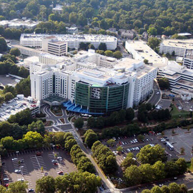 An aerial view of Atrium Health Carolinas Medical Center Charlotte.
