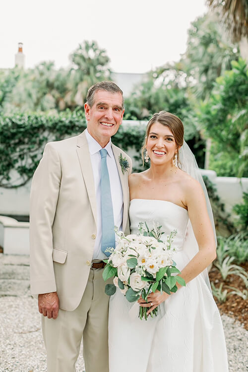 An bride and her father at a wedding.