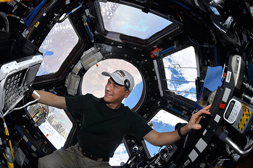 An older man on the International Space Station.