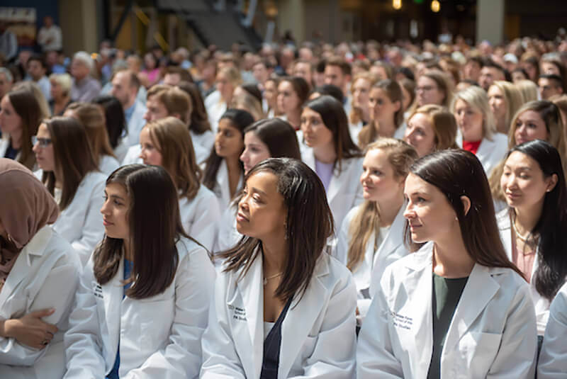 A group of medical students at a lecture.
