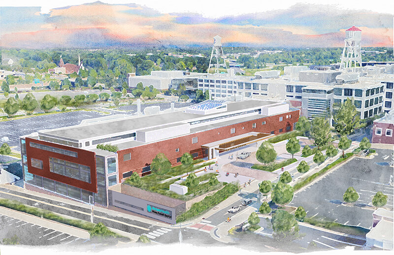 An artist's rendering of a medical office building.