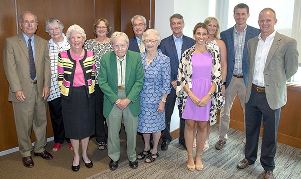 Jean Cooper, surviving spouse of M. Robert Cooper, MD '62, with Cooper family and friends at the Cooper Professor investiture ceremony 