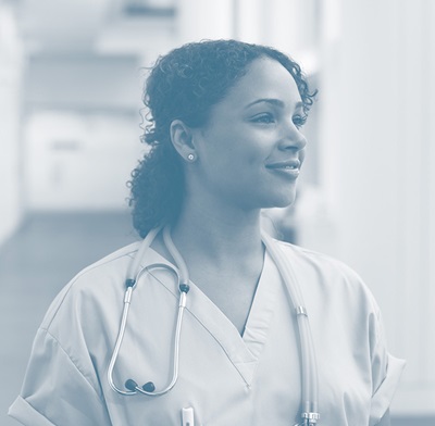 Blue-tinted stock photo of young African American female medical student