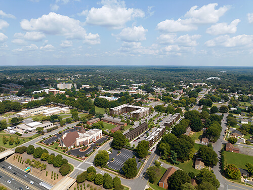 An aerial view of a medical plaza.