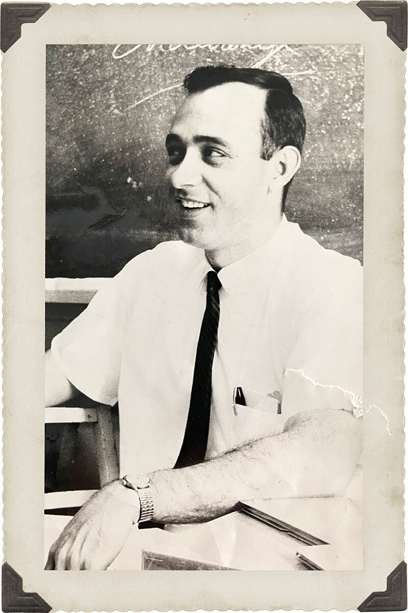 A black and white photo of a medical professional.