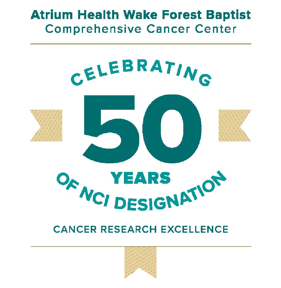 A graphic to celebrate 50 years of operation for the AHWFB Comprehensive Cancer Center.
