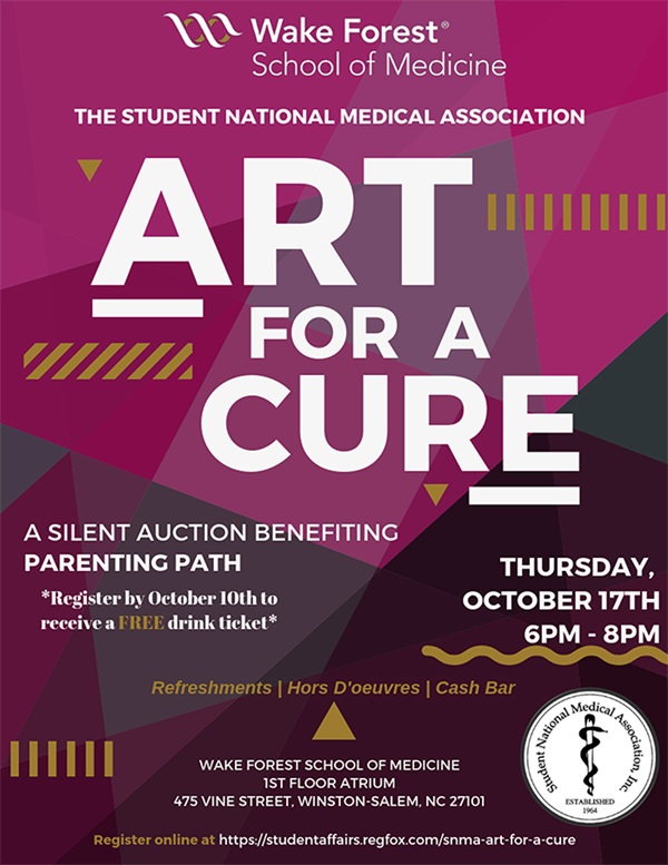 flyer promoting Art for a Cure fundraiser by the Student National Medical Association