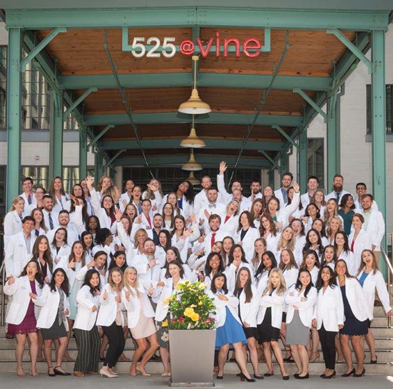 Wake PA Class of 2021 does silly group pose outside 525@vine entrance