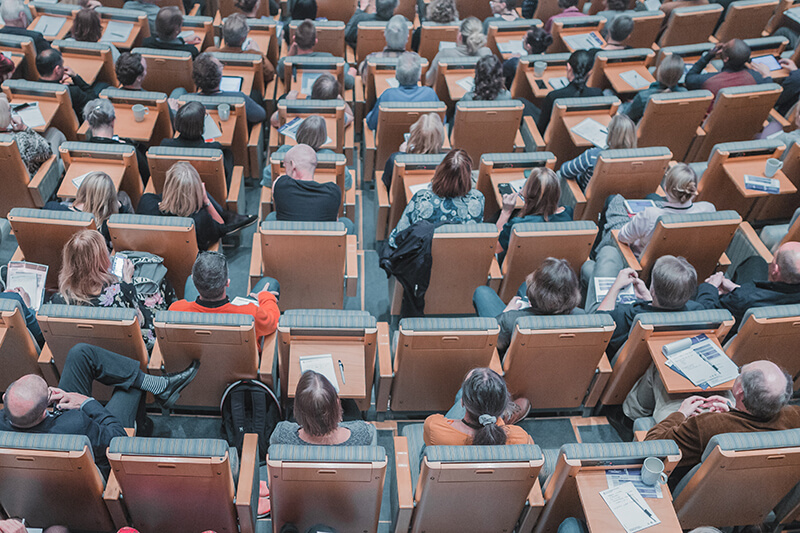 A bird's eye view of a lecture hall.