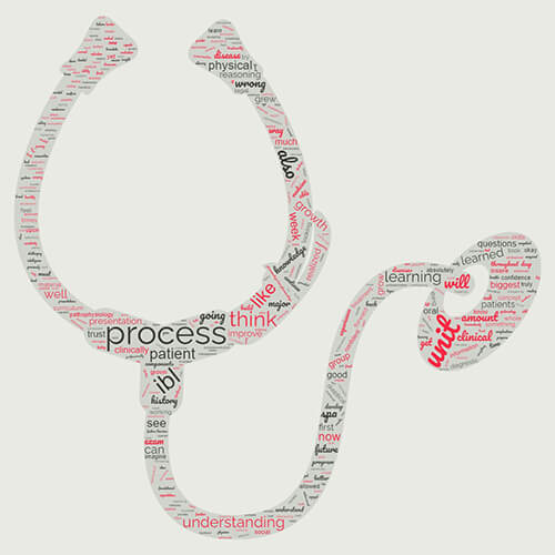 A stethoscope made out of words and phrases.