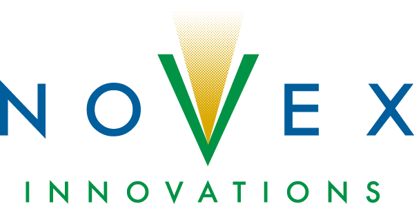 A blue and green logo for Novex Innovations.
