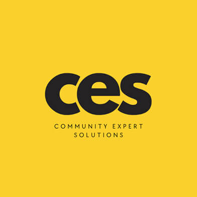 A yellow and black logo for Community Expert Solutions.