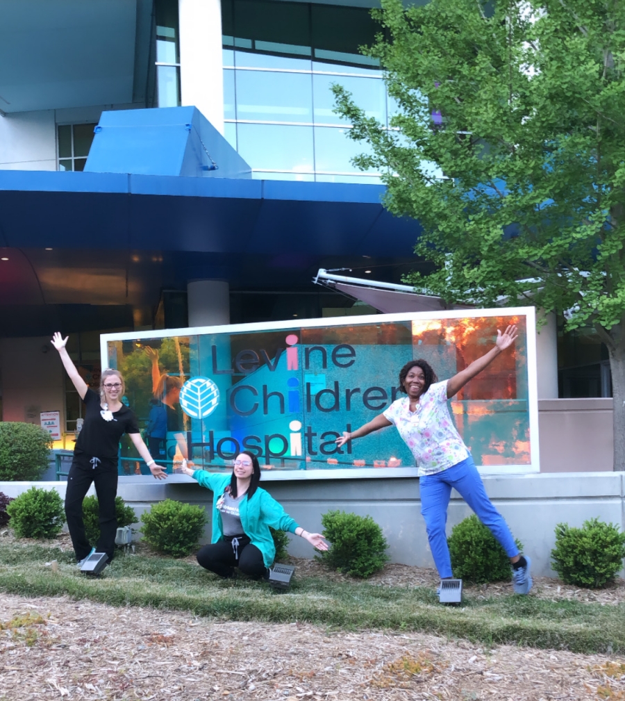 Austin, center, is a nurse on the 8th floor of Levine Children’s Hospital. She took us behind-the-scenes for a day to show us the day in the life of a nurse at our children’s hospital. 