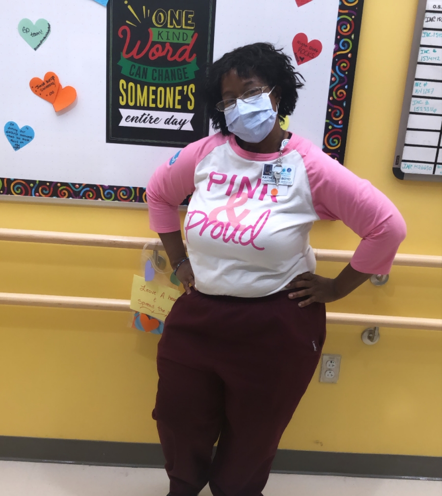 Katherine Boyd, an environmental services technician keeping the Levine Children's Hospital clean and sanitized. 