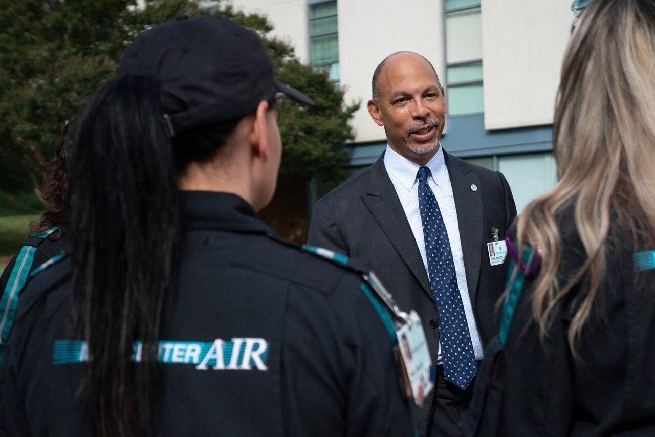 Gene meets with members of the MedCenter Air team as the prepare for any deployments necessary during Hurricane Florence