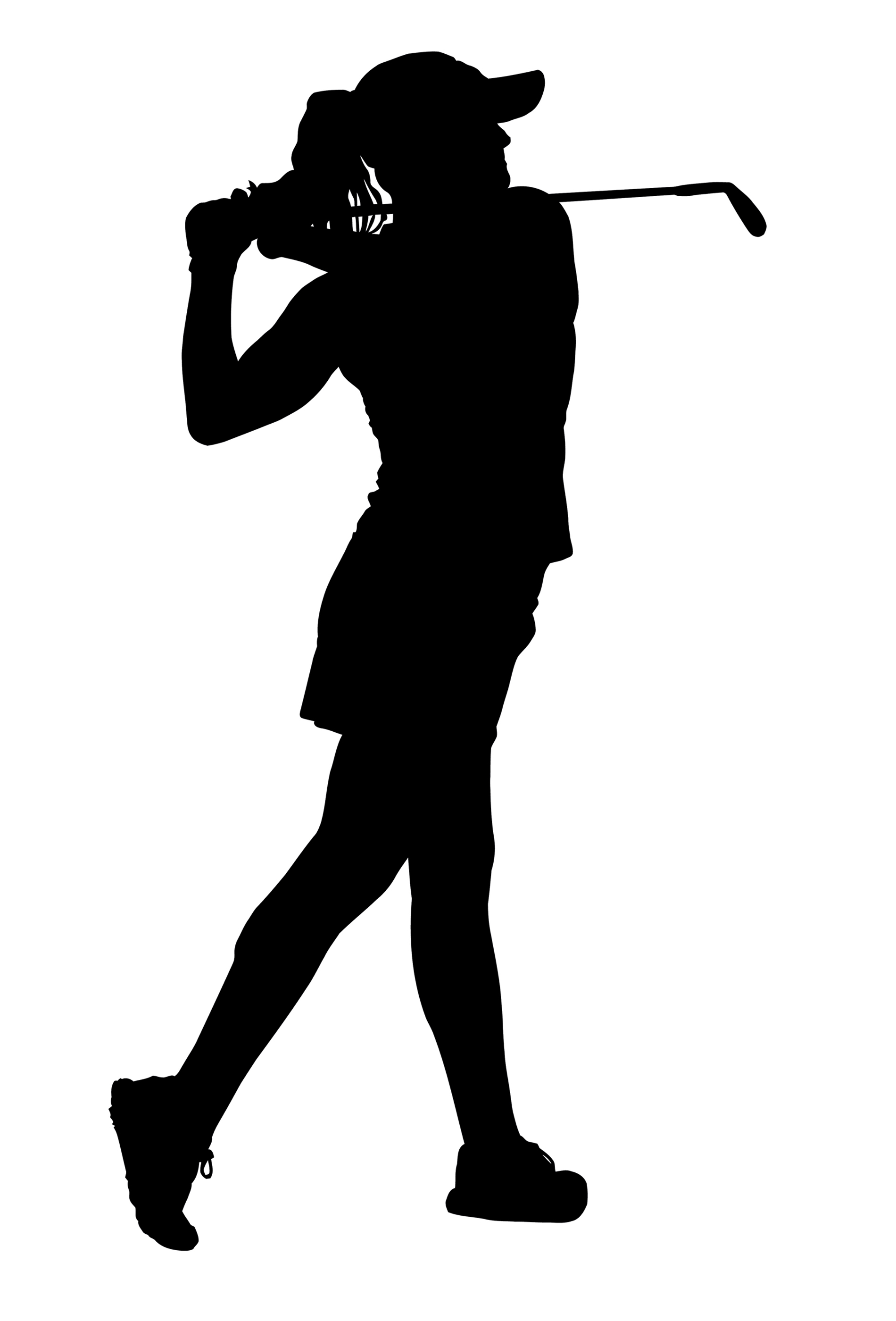 golf swing silhouette illustration of a more upright finish/follow-through that reduces force through the lumbar spine 