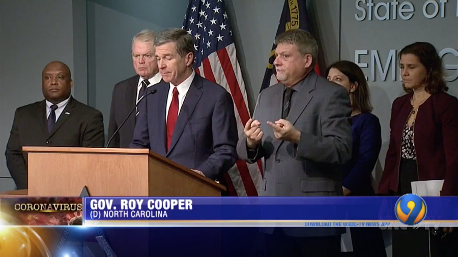 Governor Roy Cooper gives public announcement about first positive coronavirus cases in North Carolina. 