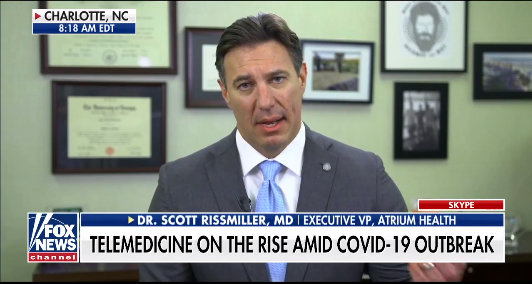 Dr. Scott Rissmiller announces new Atrium Health telehealth program during COVID-19 outbreak on Fox News' Fox & Friends