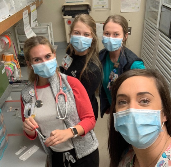 Each day at 2 p.m., Sarah and some of her teammates meet in the medicine room to collect and administer medication to their patients.