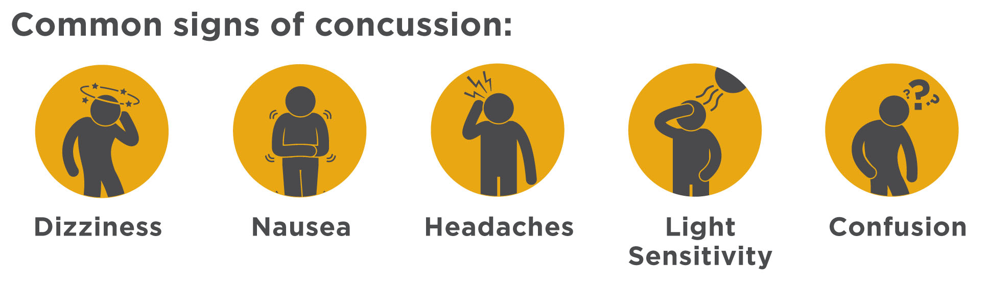 The signs of a concussion (dizziness, nausea, headaches, light sensitivity and confusion).