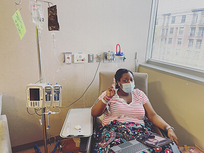 Patient in a medical room.