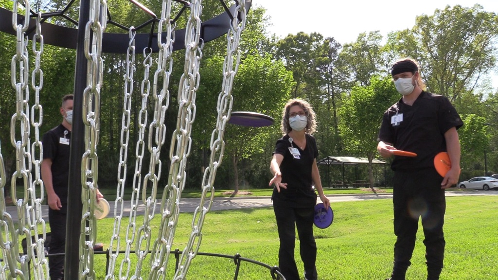 Two brothers, who are each occupational therapy assistant students at Cabarrus College of Health Sciences, recently collected donations of valuable disc golf equipment to benefit the mental and physical health of inpatients at Atrium Health Behavioral Health Davidson. 