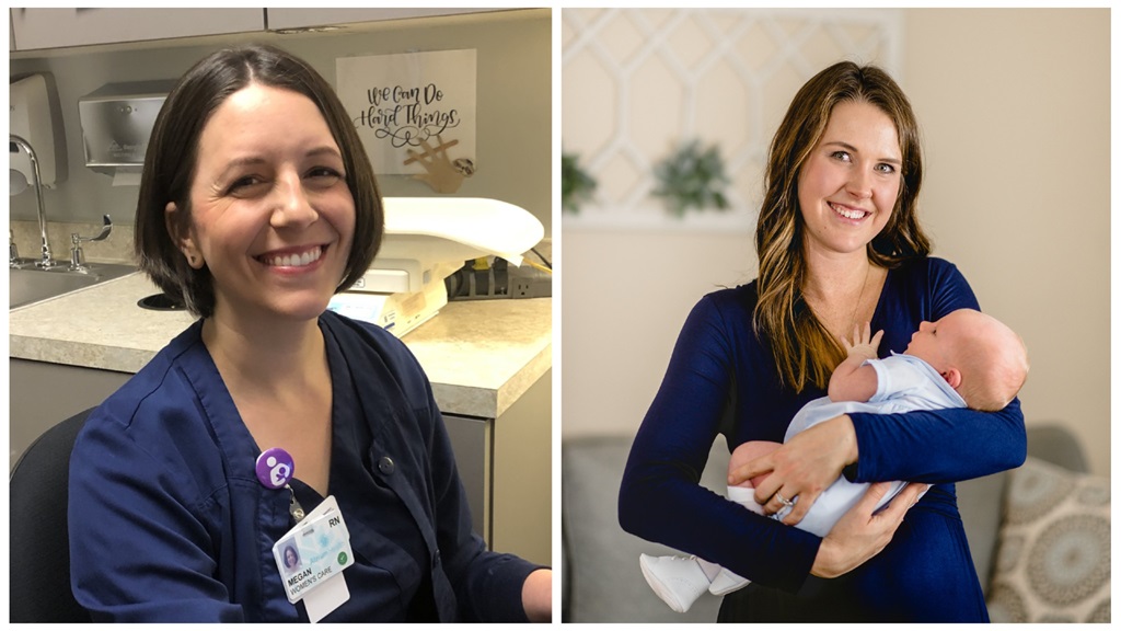 Megan Dunn, lactation consultant at Atrium Health, and her patient, Ashley Hilton and her baby, John