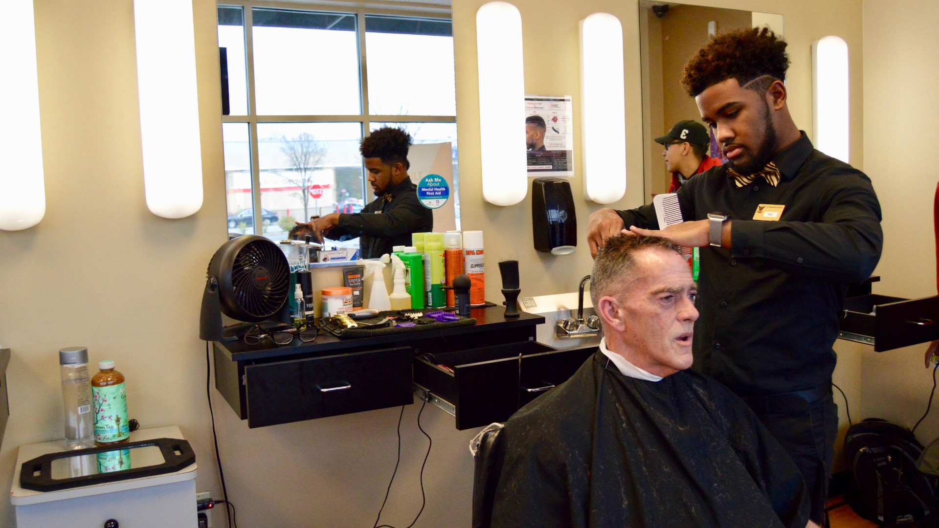 Barbers at Charlotte's No Grease! barber school and barber shops are trained both in the art of hair-styling as well as in Mental Health First Aid, a course designed to help spot the signs of mental illness and offer help. 