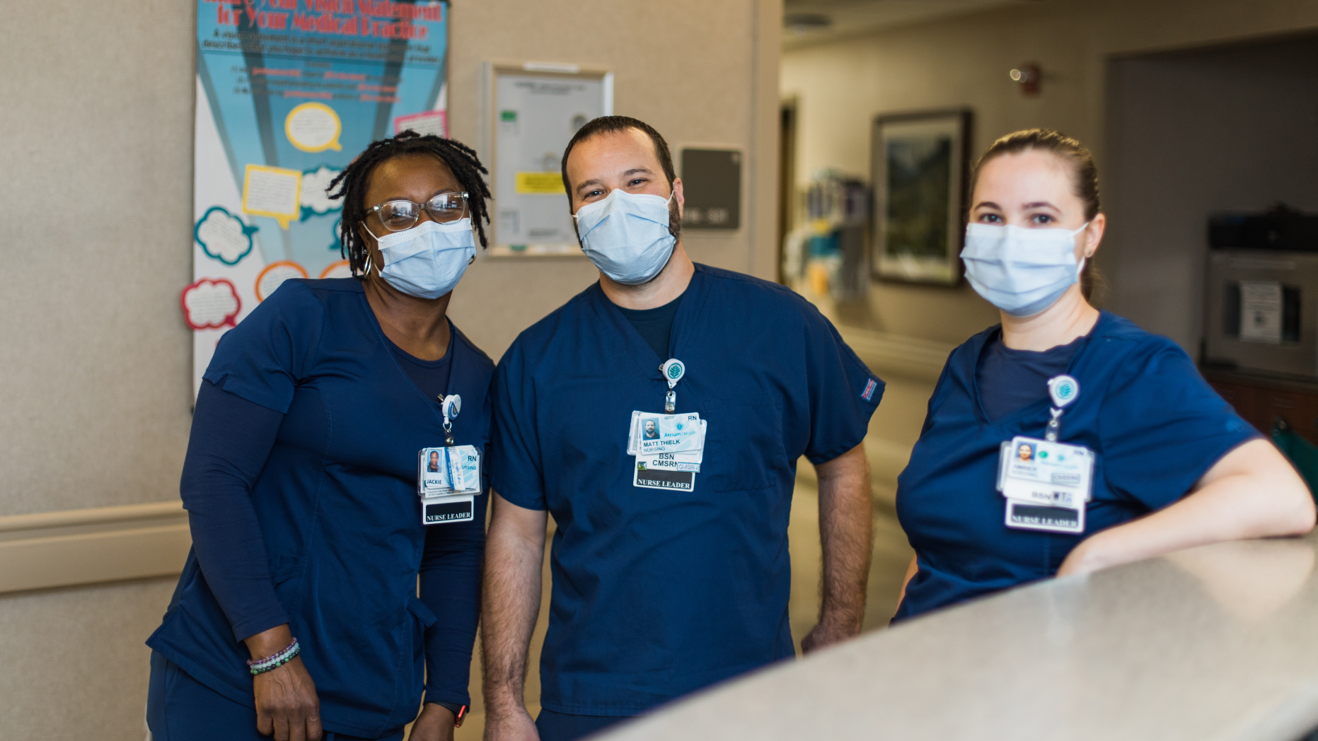 Three nurses in hospital facility