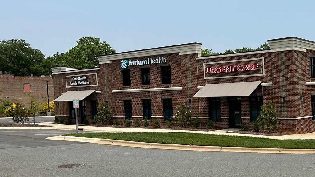 Exterior building of Atrium Health Primary Care One Health Family Medicine & Urgent Care office.