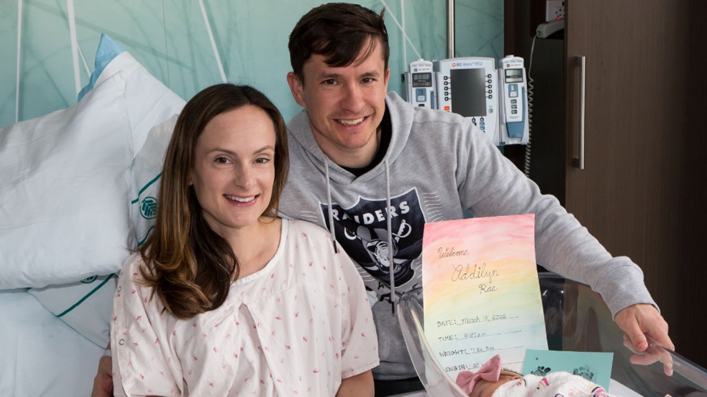 Cheryl and Jon Saffles with their newborn baby delivered at Atrium Health Union West