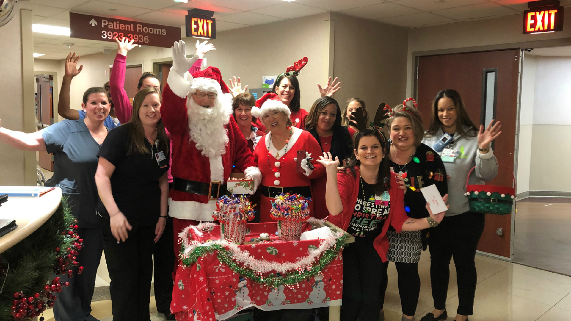 This is the second Christmas season that Larry and his wife have visited 4B as Santa and Mrs. Claus. They join the “Candy Cane Brigade,” a group of teammates that deliver candy canes to cancer patients who are spending the holidays in the hospital. 