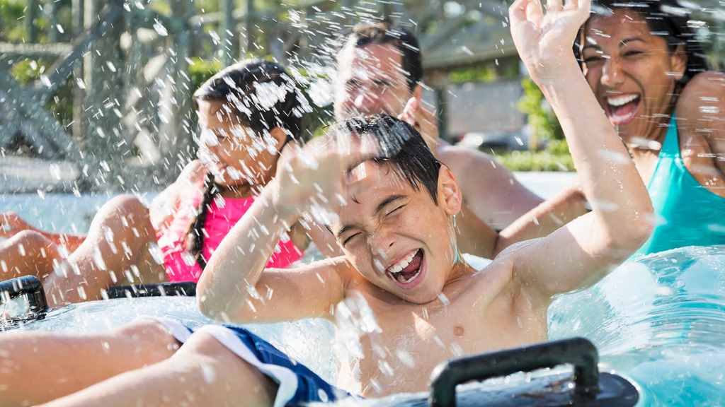 family in pool