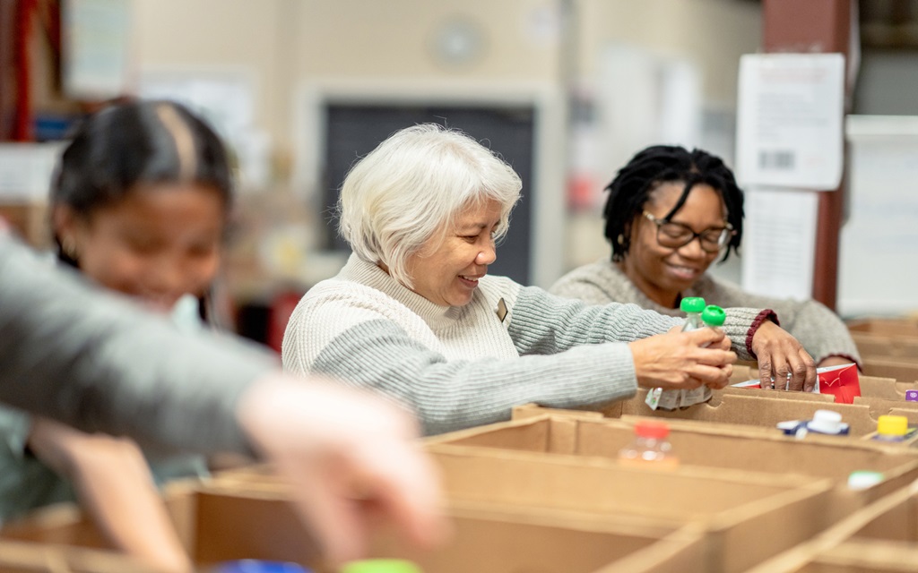 Woman volunteering at toy drive