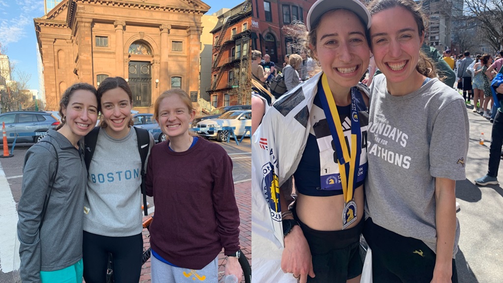 Madeline Frank at the Boston Marathon with friends 