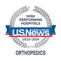 U.S.News and World Report: ranked as a high performing hospital for orthopedics in 2023 to 2024.