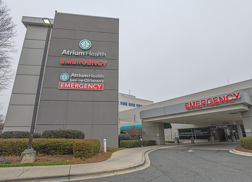 The outside of an emergency room entrance for an Atrium Health Levine Children's location.