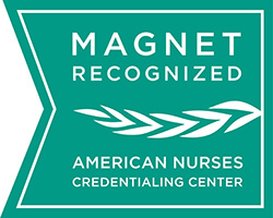 A green recognition badge from the American Nurses Credentialing Center.